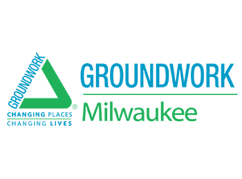 Blue and green logo for Groundwork Milwaukee featuring a triangle image and the tagline "Changing Places Changing Lives"