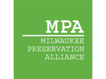 Leaf green box with the letters MPA in large letters with the words "Milwaukee Preservation Alliance" underneath. All text is in white.