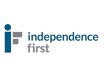 Grey and blue logo that both resembles a person and the letters I and F. To the right in blue and grey letters are the words "independence first"