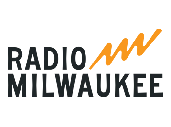 Logo with the words "Radio Milwaukee" stacked in black font with a golden wavy line just to the right of the word "Radio."