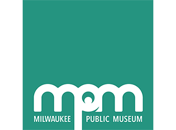 Teal square with the letters MPM near the bottom in white lowercase letters. Below the mpm letters are the words "Milwaukee Public Museum" in small uppercase letters.